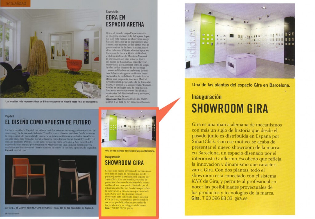 Revista Diseño Interior, Inauguración Showroom GIRA | GE Interiorismo